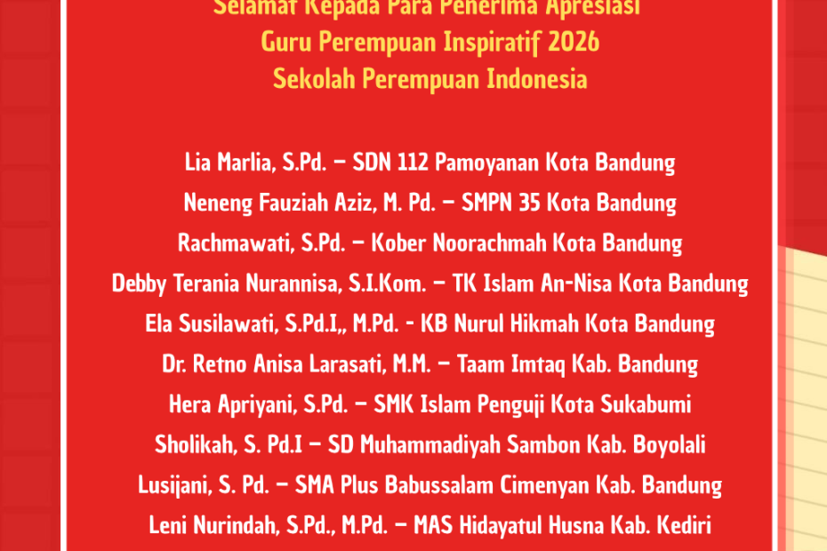 Sekolah Perempuan dan Indscript Creative Berikan Apresiasi bagi Guru Perempuan Inspiratif